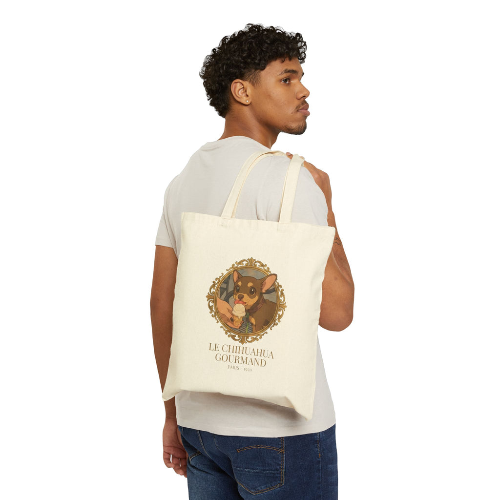 Chihuahua Eating Ice Cream Cotton Canvas Tote Bag — Cute Funny Dog Summer Shopper