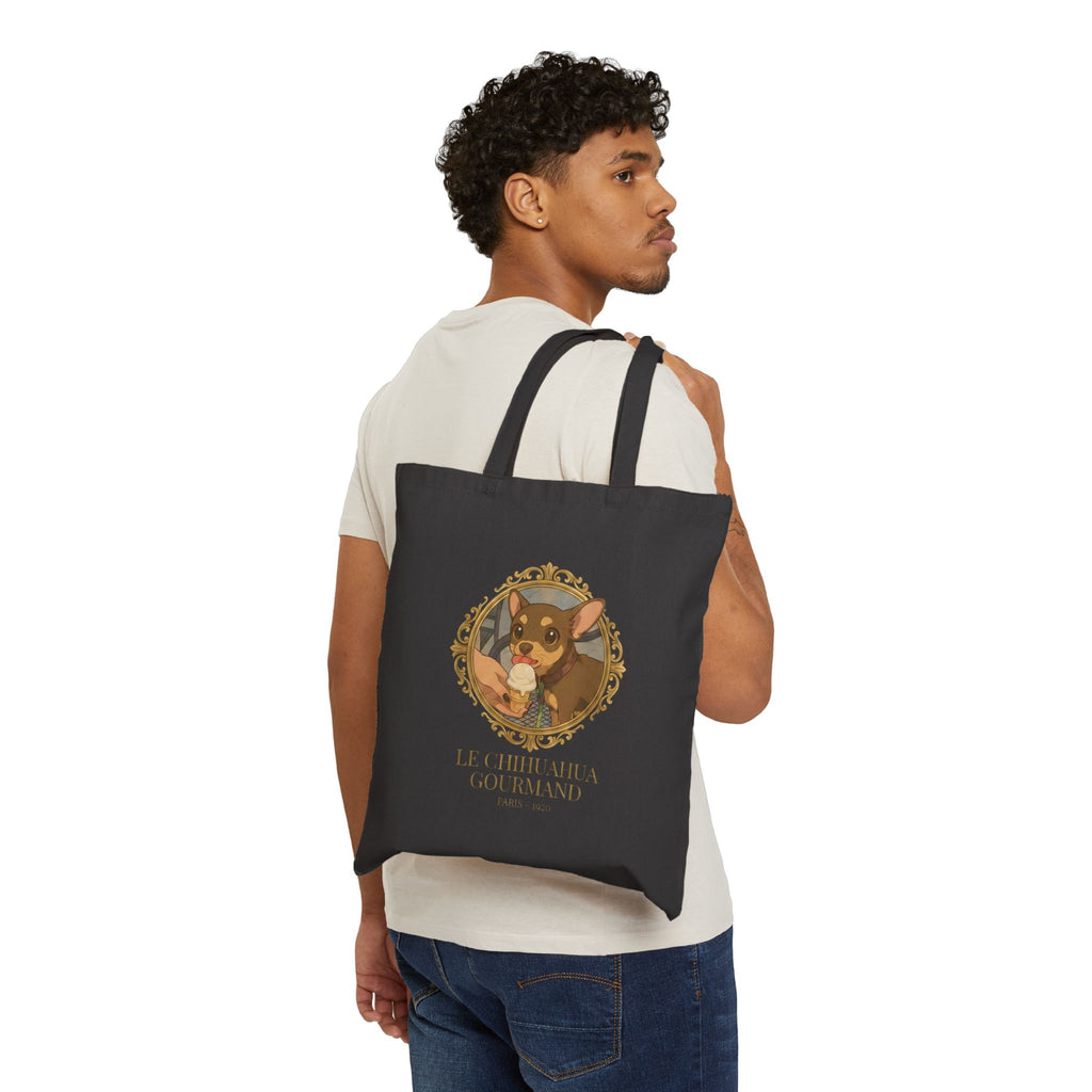 Chihuahua Eating Ice Cream Cotton Canvas Tote Bag — Cute Funny Dog Summer Shopper